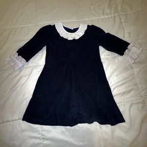 Navy Corduroy Dress with White Ruffle Trim
